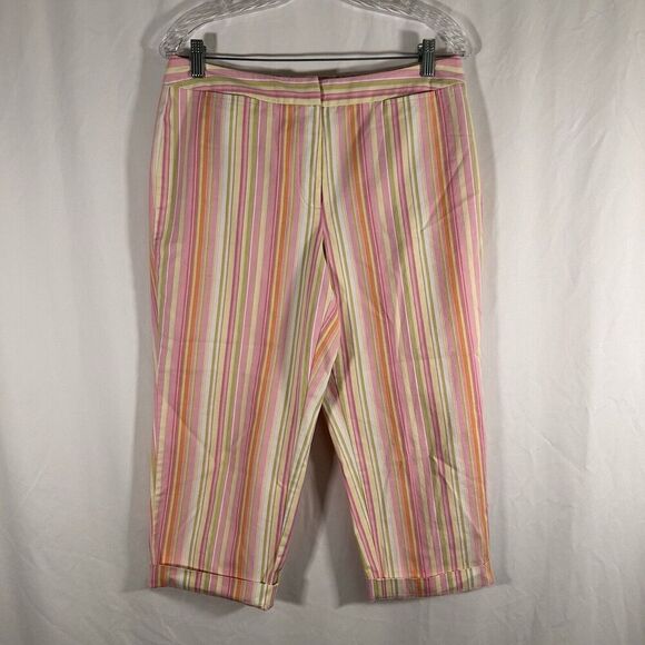 Talbots Capri Pants Womens 10 Pink Yellow Striped Stretch High Rise Cotton Blend - Picture 1 of 9